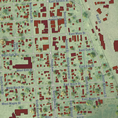 Close-up of the map of Beresford, South Dakota print showing street and building detail
