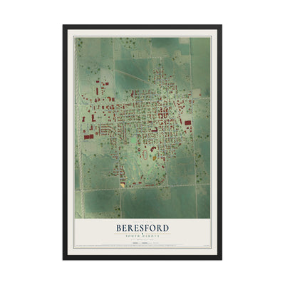 Map of Beresford, South Dakota, 12 x 18 inch print in a black wood frame