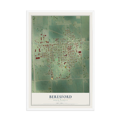 Map of Beresford, South Dakota, 12 x 18 inch print in a white wood frame