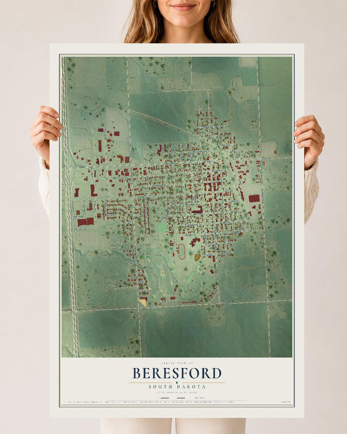 Map of Beresford, South Dakota, 24 x 36 inch unframed archival matte print