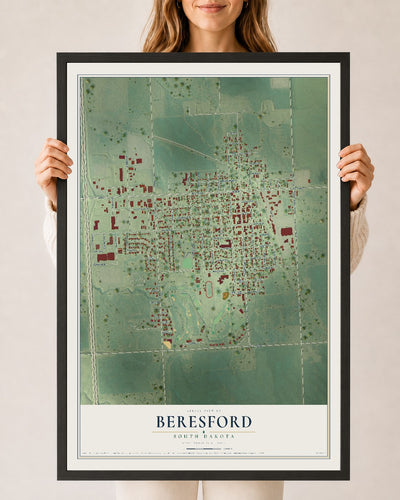 Map of Beresford, South Dakota, 24 x 36 inch print in a black wood frame
