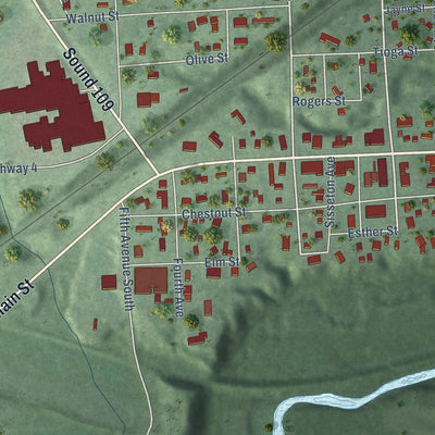 Second close-up of the map of Big Stone City, South Dakota print showing more streets and buildings