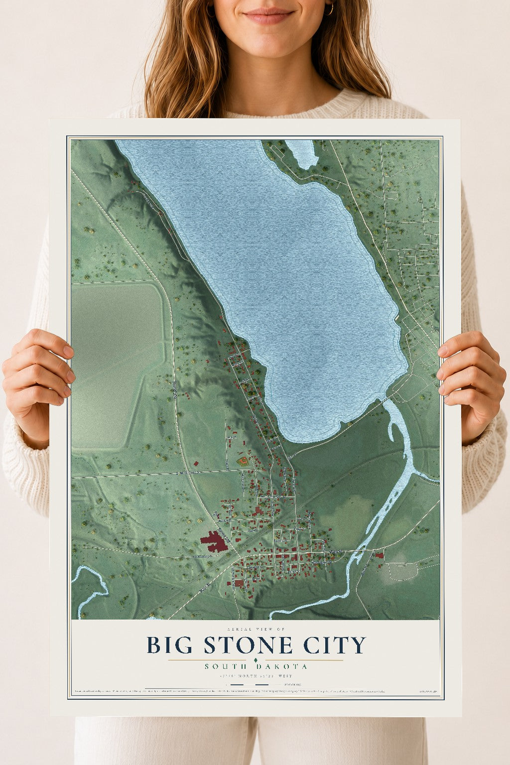 Map of Big Stone City, South Dakota, 18 x 24 inch unframed archival matte print