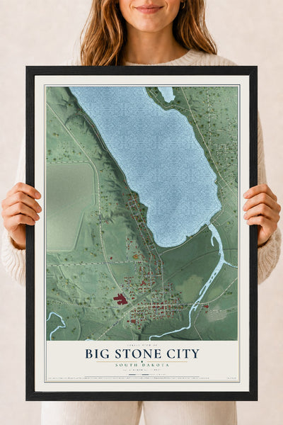 Map of Big Stone City, South Dakota, 18 x 24 inch print in a black wood frame