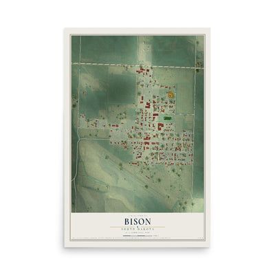 Map of Bison, South Dakota, 12 x 18 inch unframed archival matte print