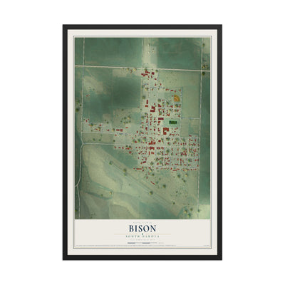 Map of Bison, South Dakota, 12 x 18 inch print in a black wood frame