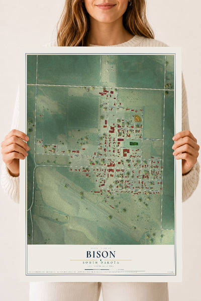 Map of Bison, South Dakota, 18 x 24 inch unframed archival matte print