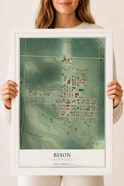Map of Bison, South Dakota, 18 x 24 inch print in a white wood frame