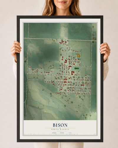 Map of Bison, South Dakota, 24 x 36 inch print in a black wood frame