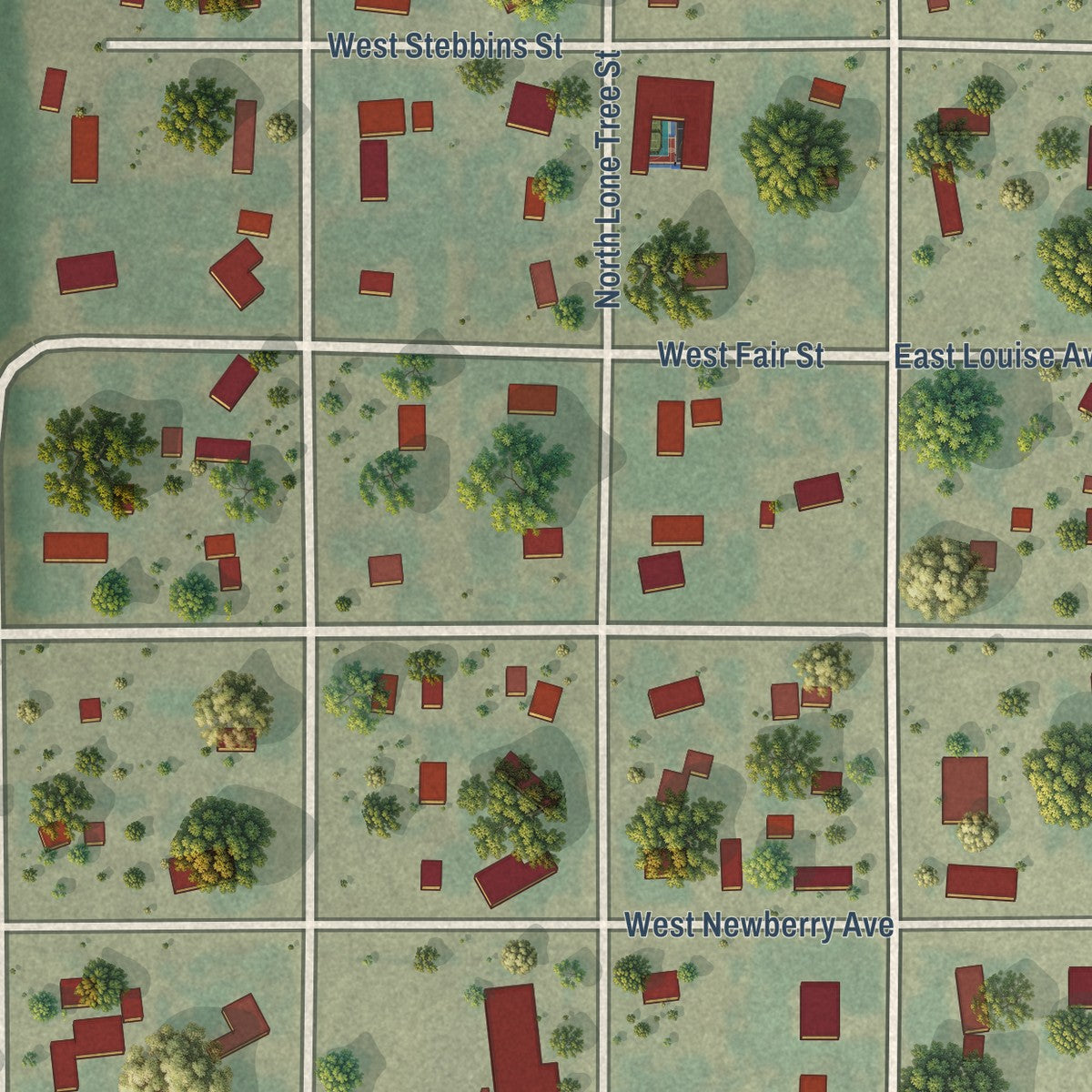 Close-up of the map of Blunt, South Dakota print showing street and building detail