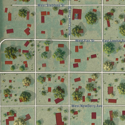 Close-up of the map of Blunt, South Dakota print showing street and building detail