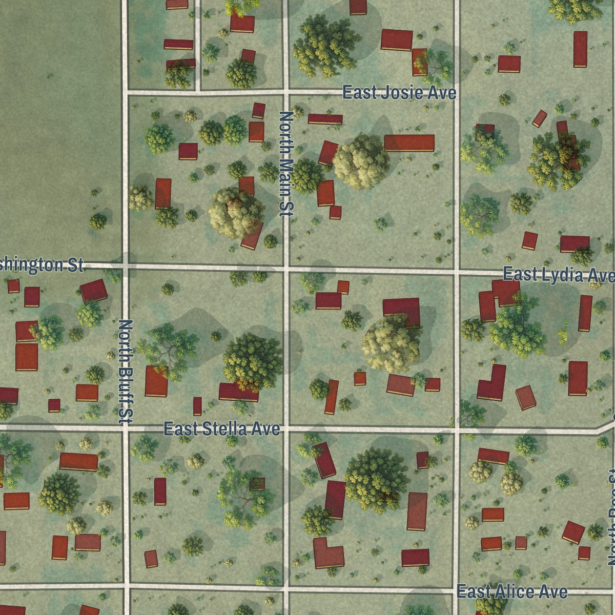 Second close-up of the map of Blunt, South Dakota print showing more streets and buildings