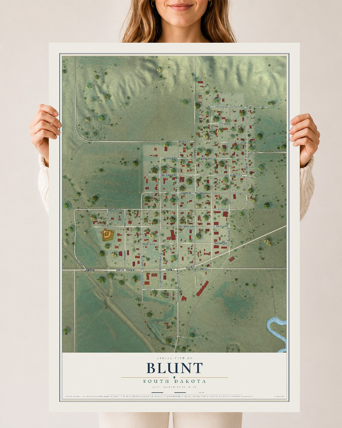 Map of Blunt, South Dakota, 24 x 36 inch unframed archival matte print