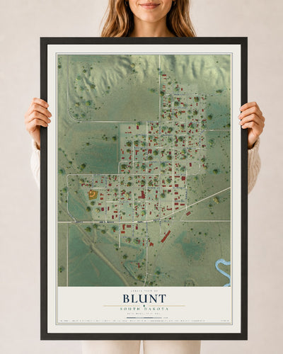Map of Blunt, South Dakota, 24 x 36 inch print in a black wood frame