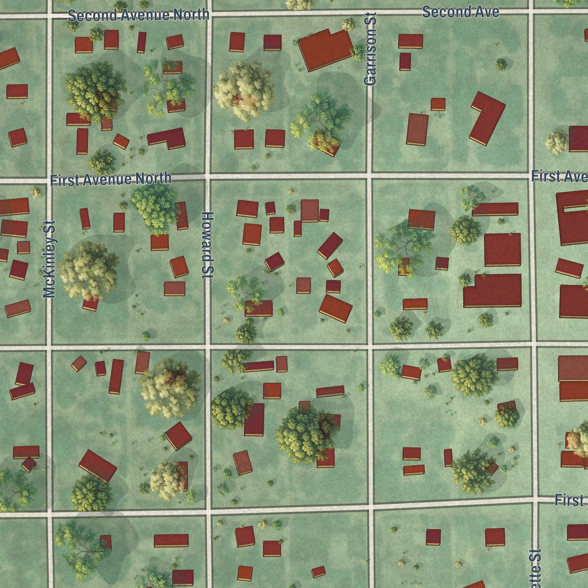 Close-up of the map of Bonesteel, South Dakota print showing street and building detail