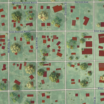 Close-up of the map of Bonesteel, South Dakota print showing street and building detail