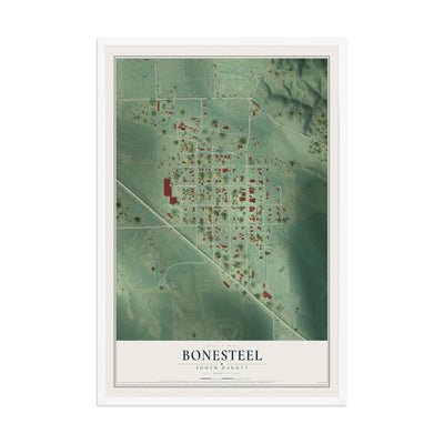 Map of Bonesteel, South Dakota, 12 x 18 inch print in a white wood frame