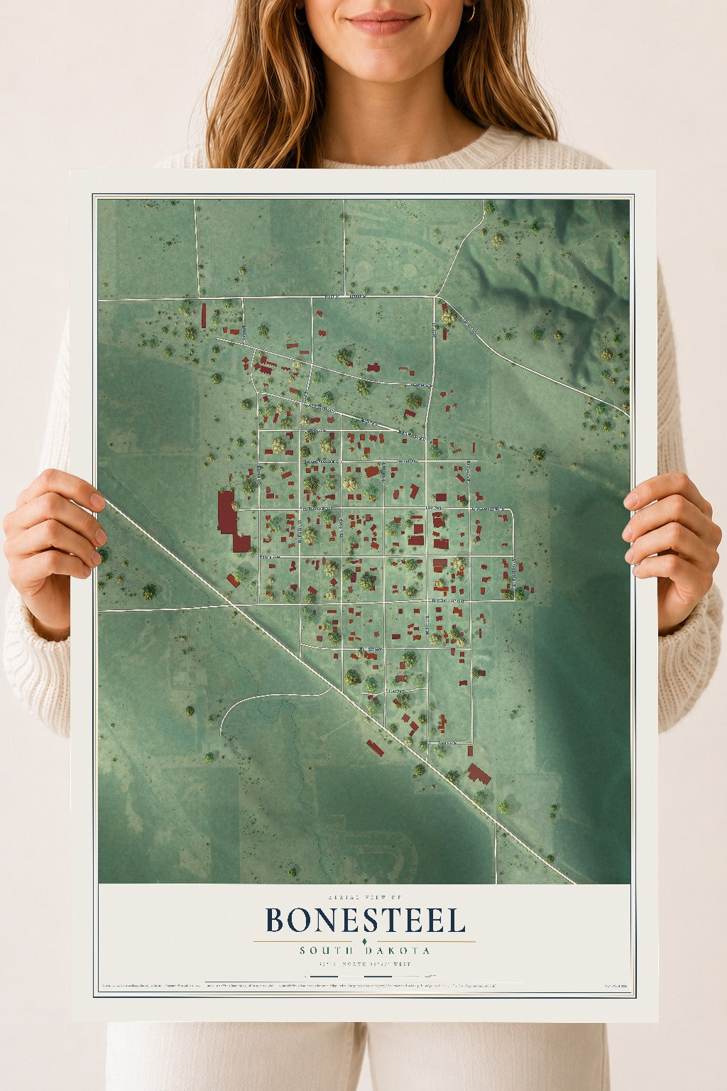 Map of Bonesteel, South Dakota, 18 x 24 inch unframed archival matte print