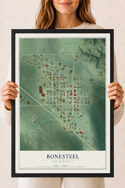 Map of Bonesteel, South Dakota, 18 x 24 inch print in a black wood frame