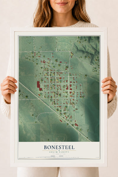 Map of Bonesteel, South Dakota, 18 x 24 inch print in a white wood frame