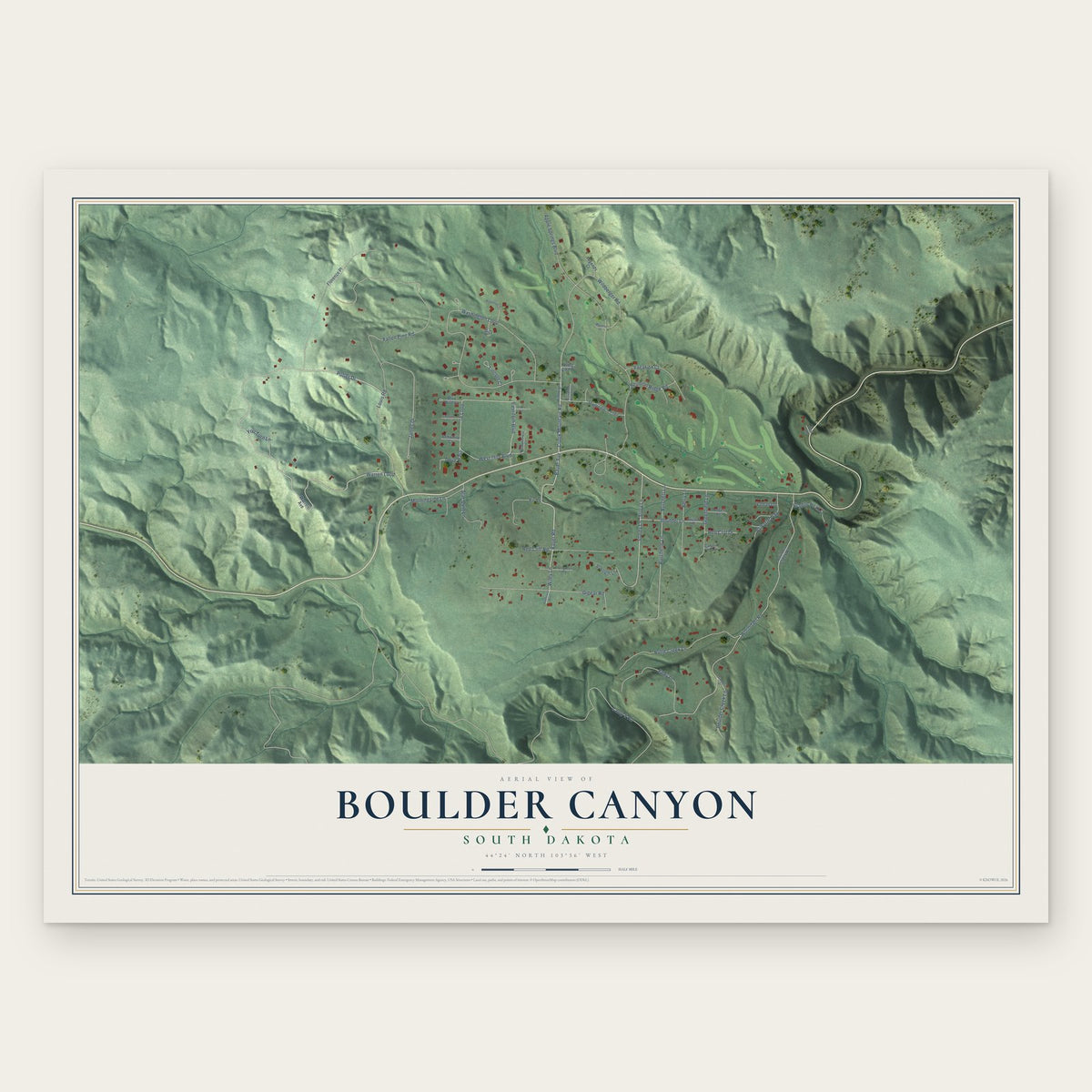 Boulder Canyon, South Dakota map print, the full design