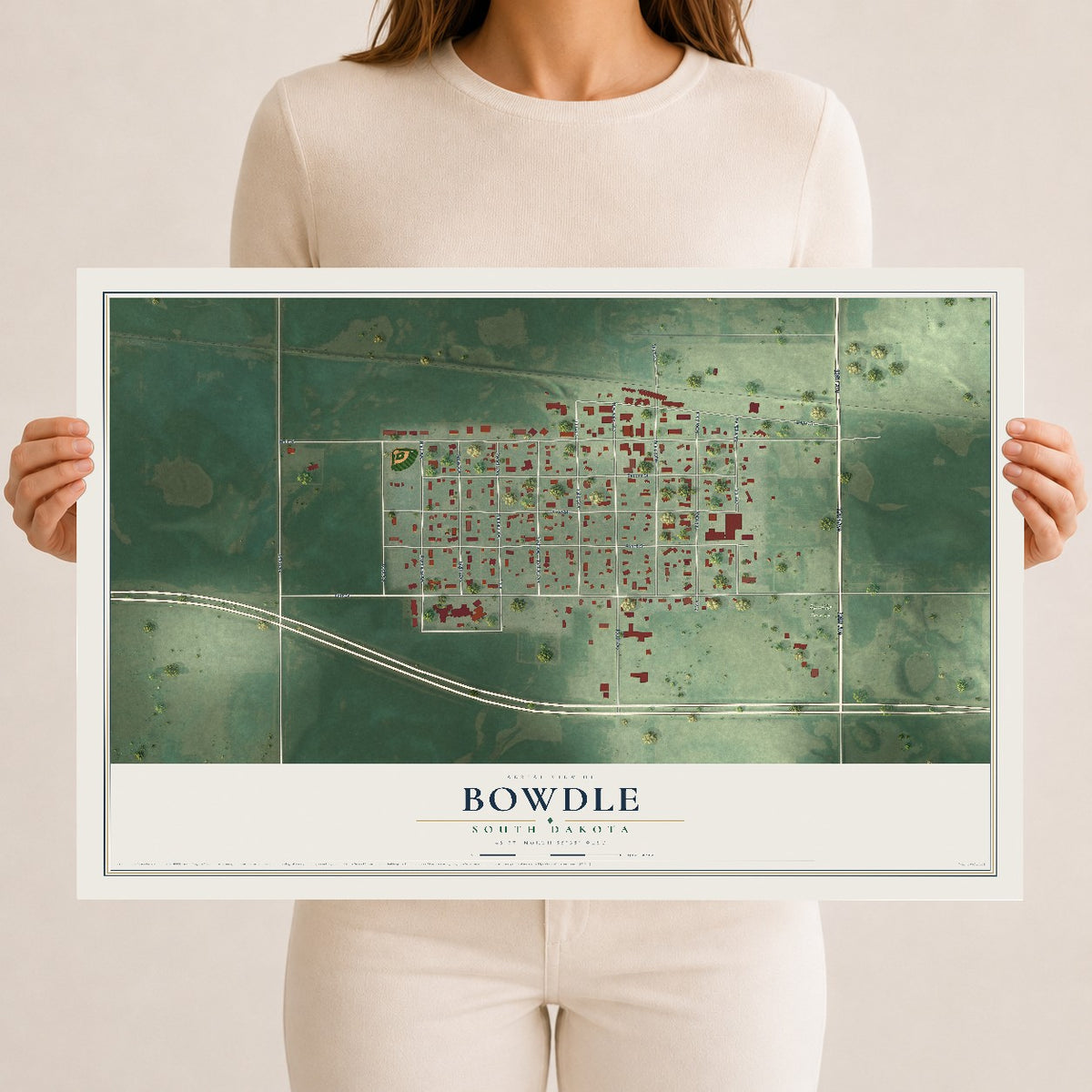 Map of Bowdle, South Dakota, 12 x 18 inch unframed archival matte print