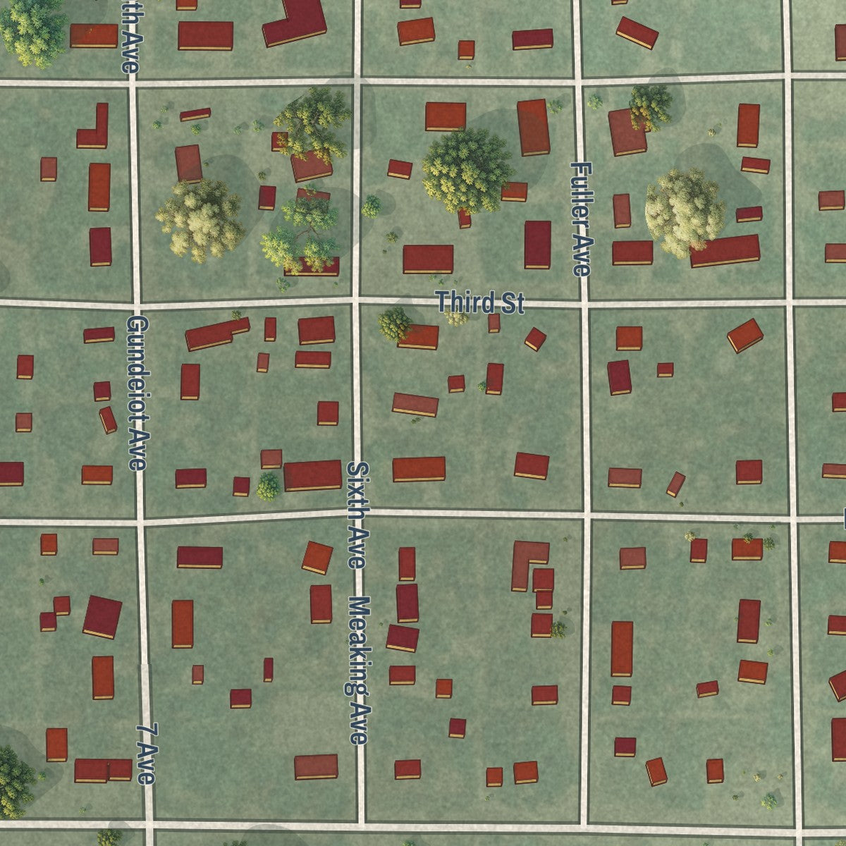 Close-up of the map of Bowdle, South Dakota print showing street and building detail