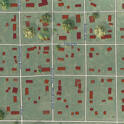 Close-up of the map of Bowdle, South Dakota print showing street and building detail