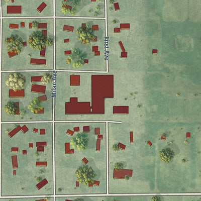 Second close-up of the map of Bowdle, South Dakota print showing more streets and buildings