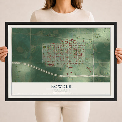 Map of Bowdle, South Dakota, 18 x 24 inch print in a black wood frame
