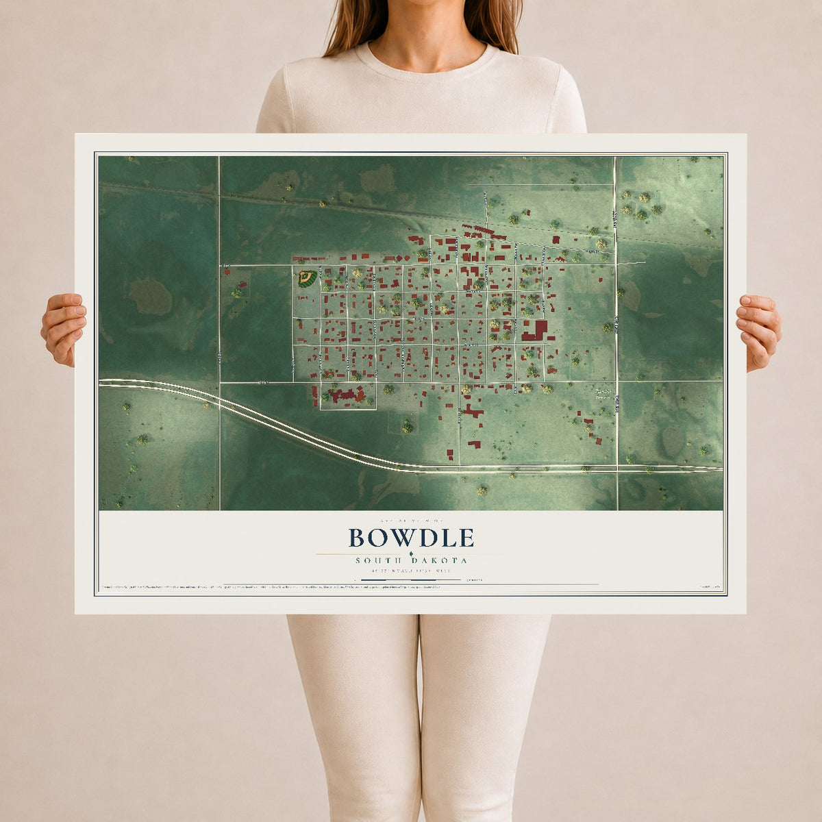 Map of Bowdle, South Dakota, 24 x 36 inch unframed archival matte print