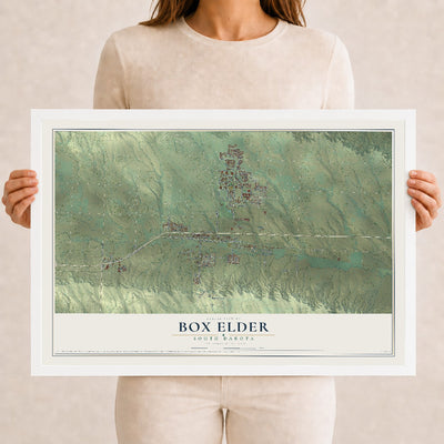 Map of Box Elder, South Dakota, 12 x 18 inch print in a white wood frame