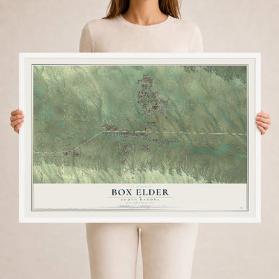 Map of Box Elder, South Dakota, 24 x 36 inch print in a white wood frame