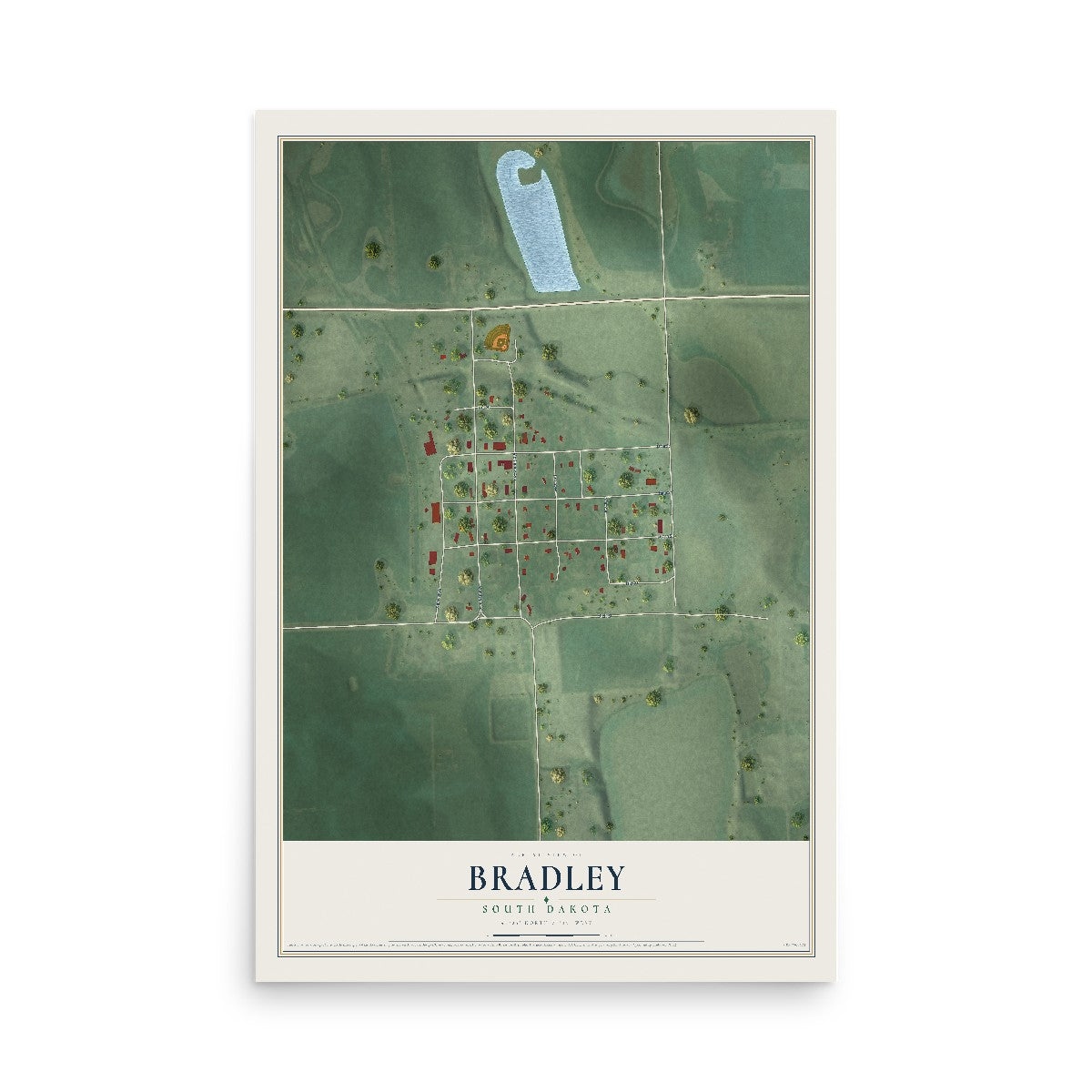 Map of Bradley, South Dakota, 12 x 18 inch unframed archival matte print