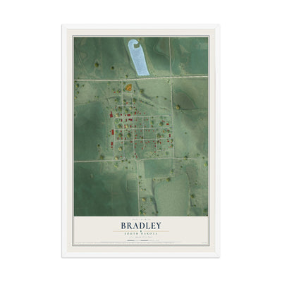 Map of Bradley, South Dakota, 12 x 18 inch print in a white wood frame