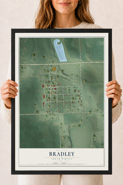 Map of Bradley, South Dakota, 18 x 24 inch print in a black wood frame