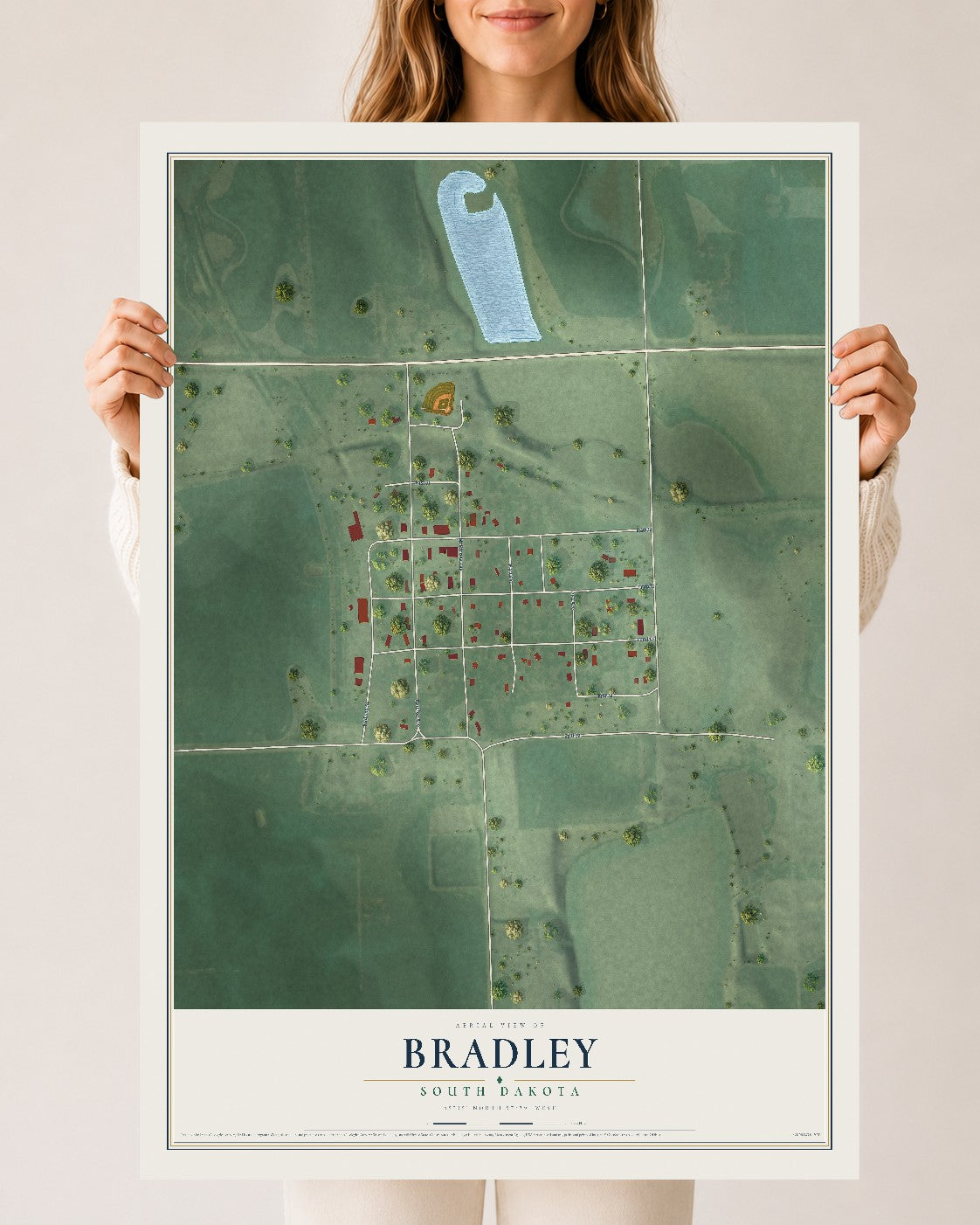 Map of Bradley, South Dakota, 24 x 36 inch unframed archival matte print