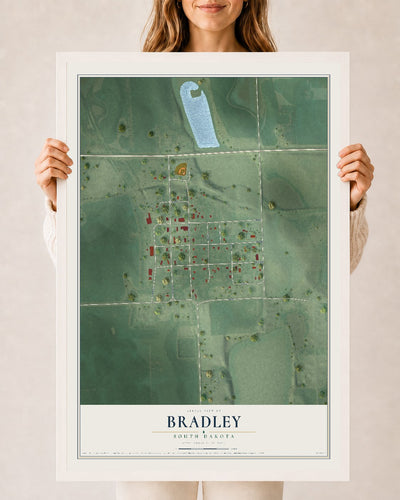 Map of Bradley, South Dakota, 24 x 36 inch print in a white wood frame