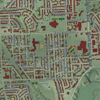Close-up of the map of Brandon, South Dakota print showing street and building detail