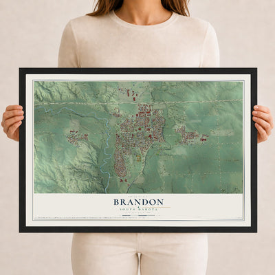 Map of Brandon, South Dakota, 12 x 18 inch print in a black wood frame