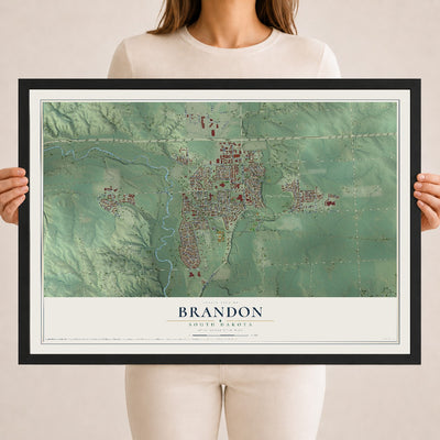 Map of Brandon, South Dakota, 18 x 24 inch print in a black wood frame