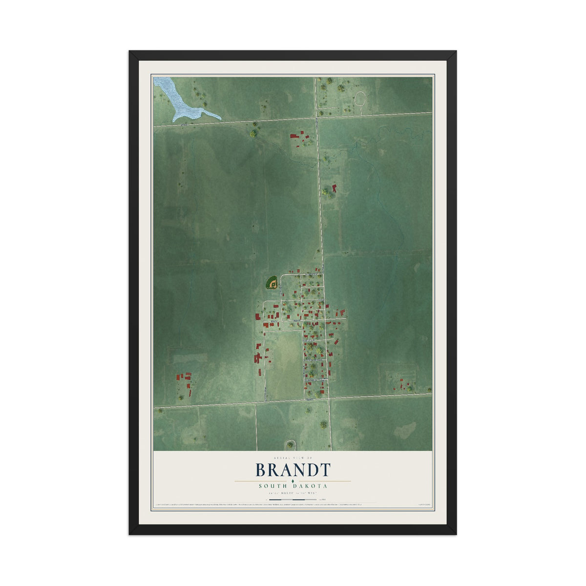 Map of Brandt, South Dakota, 12 x 18 inch print in a black wood frame