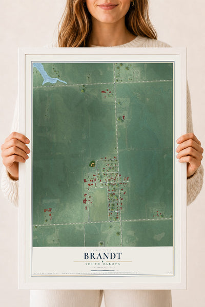 Map of Brandt, South Dakota, 18 x 24 inch print in a white wood frame