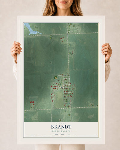 Map of Brandt, South Dakota, 24 x 36 inch print in a white wood frame