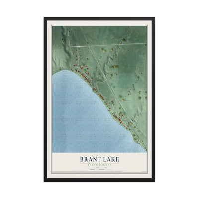 Map of Brant Lake, South Dakota, 12 x 18 inch print in a black wood frame