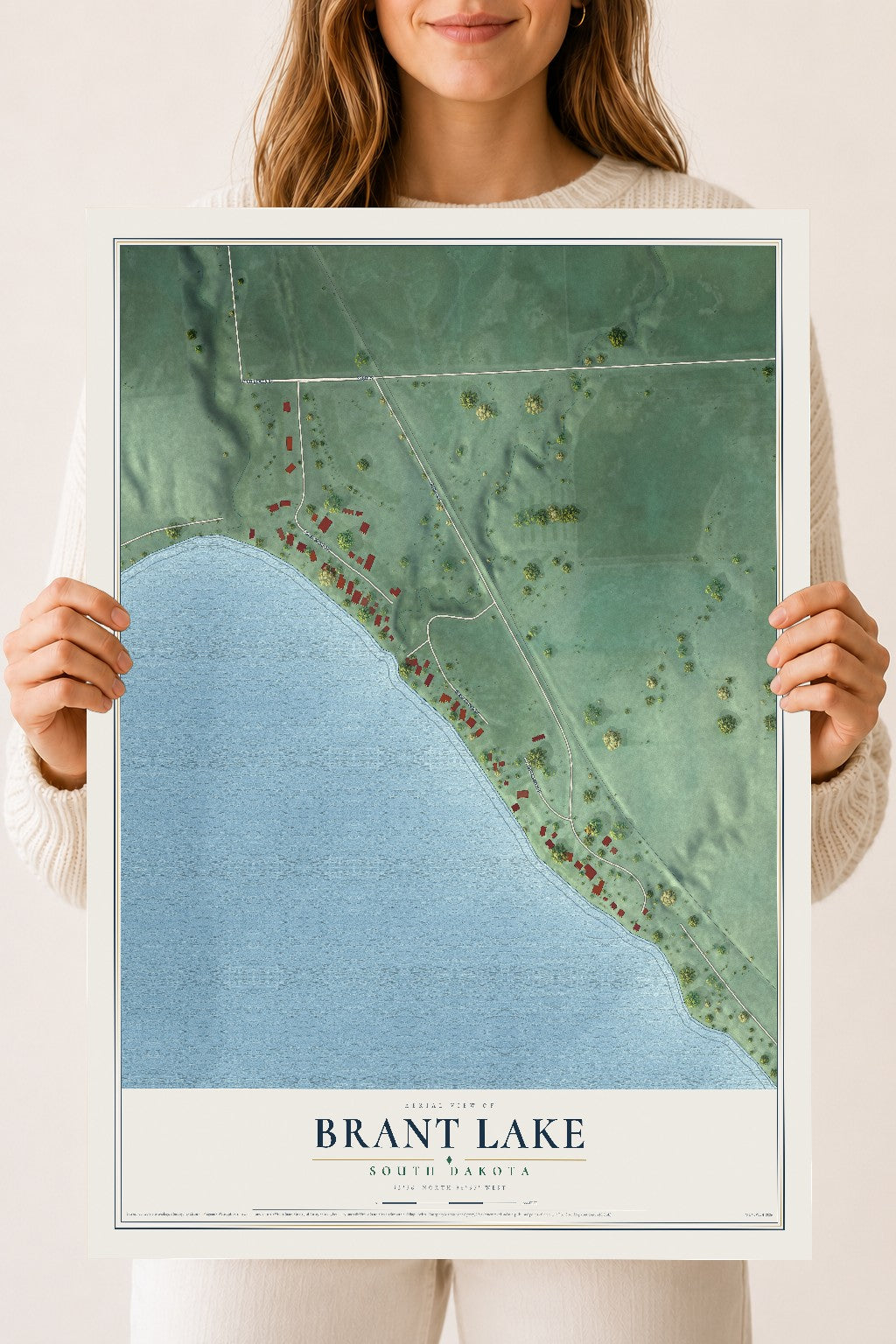 Map of Brant Lake, South Dakota, 18 x 24 inch unframed archival matte print