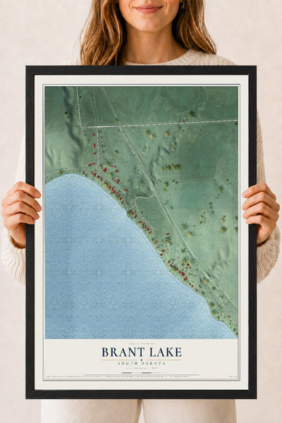 Map of Brant Lake, South Dakota, 18 x 24 inch print in a black wood frame
