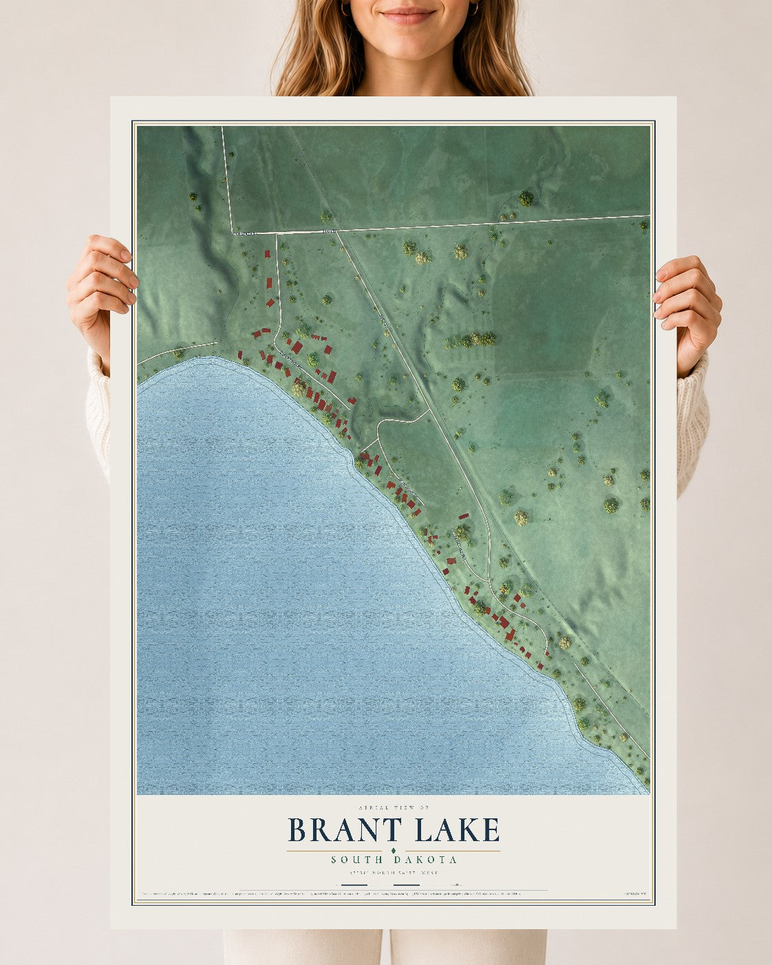 Map of Brant Lake, South Dakota, 24 x 36 inch unframed archival matte print