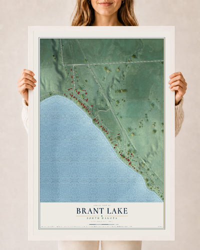 Map of Brant Lake, South Dakota, 24 x 36 inch print in a white wood frame