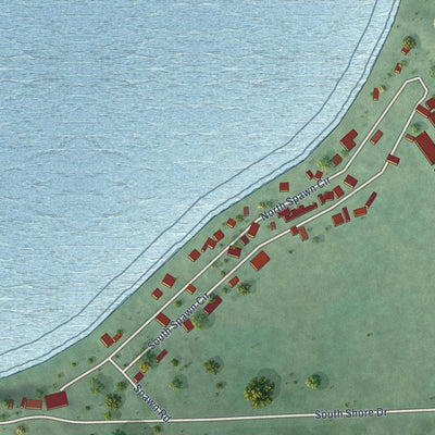 Close-up of the map of Brant Lake South, South Dakota print showing street and building detail